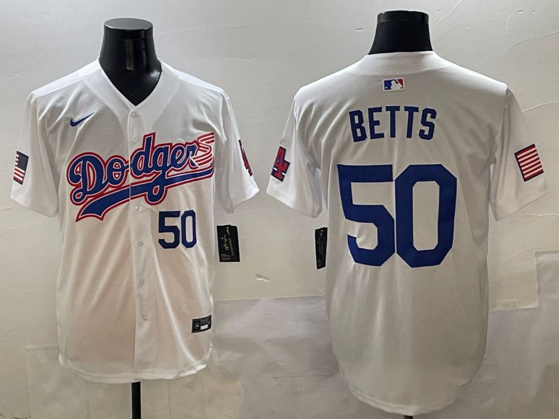 Men Los Angeles Dodgers #50 Betts White Second generation Joint Name Nike 2025 MLB Jersey style 4